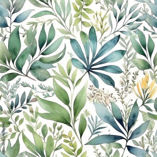 seamless Watercolor Pattern using botanical elements.