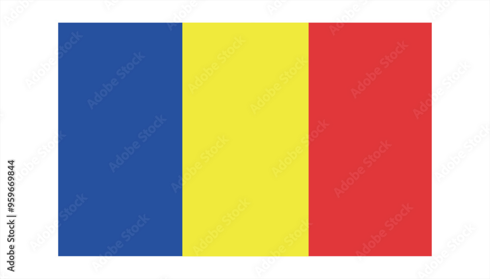 Fototapeta premium Close-up of vector graphic of blue, yellow and red national flag of African country of Chad.