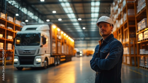Wallpaper Mural Warehouse Worker in Hard Hat Looking at Camera Torontodigital.ca
