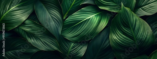 Wallpaper Mural 
Abstract texture of large green leaves, a dark nature background, a banner for a garden design concept, with copy space. Torontodigital.ca