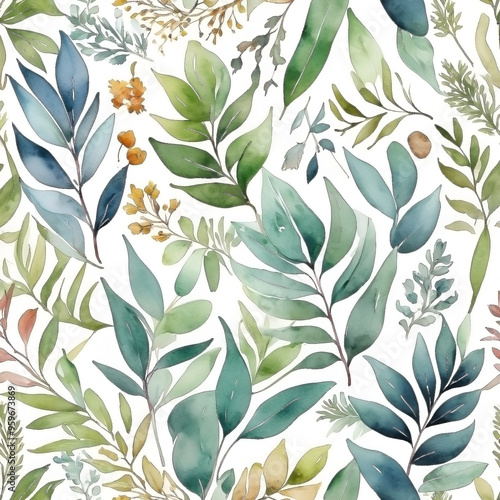 seamless Watercolor Pattern using botanical elements.