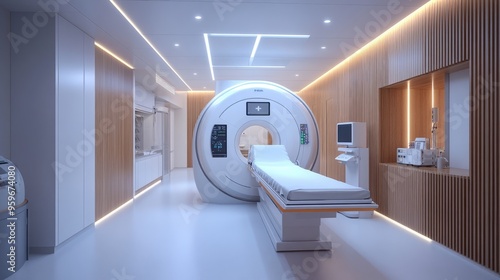 Modern mri scanner machine in hospital laboratory room empty with nobody photo