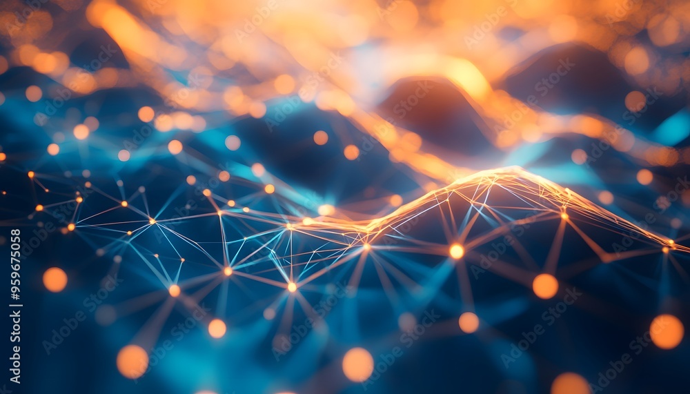 Fototapeta premium Abstract Network of Interconnected Nodes with Glowing Lights