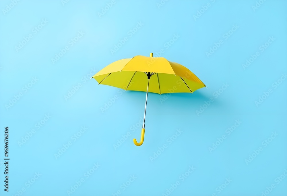 Bright Yellow Umbrella on Blue Background Bright Yellow Umbrella on Blue Background