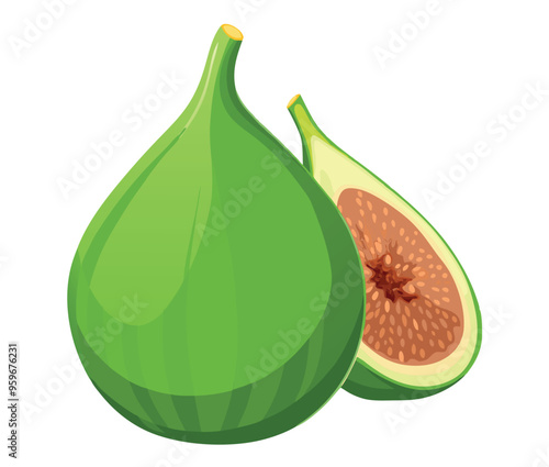 Green fig showing cross section with seeds-