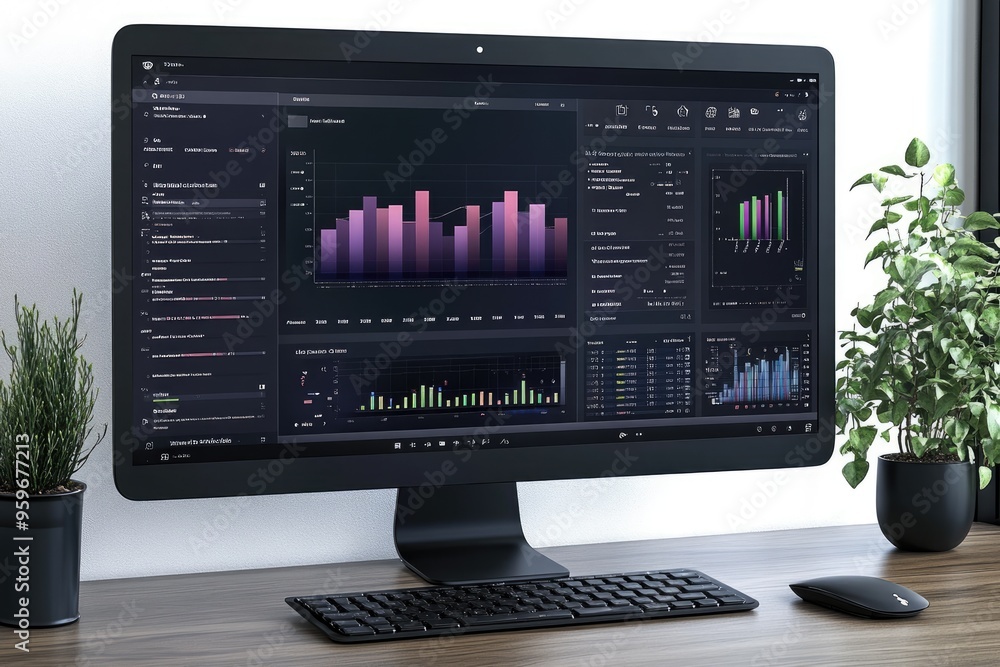 Modern workspace setup showing financial data on a desktop computer screen Modern workspace setup showing financial data on a desktop computer screen