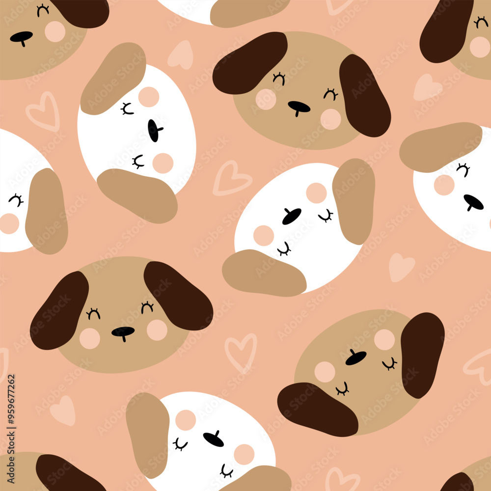 Fototapeta premium Seamless pattern with cute cartoon brown dogs for fabric prints, textiles, gift wrapping paper. children's flat and colorful style