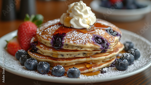 A stack of fluffy blueberry...