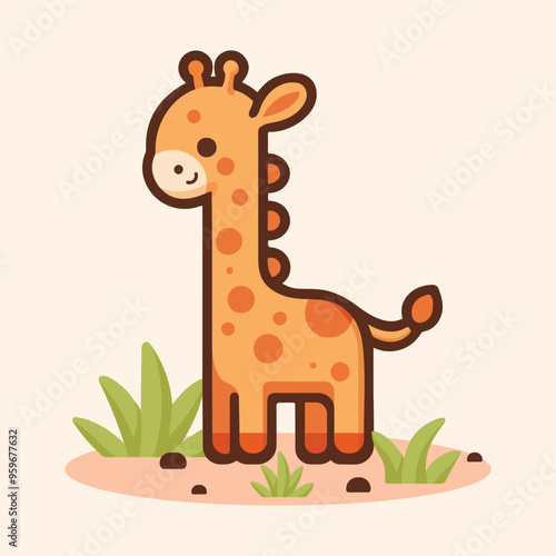 Kawaii giraffe cartoon vector illustration in flat style