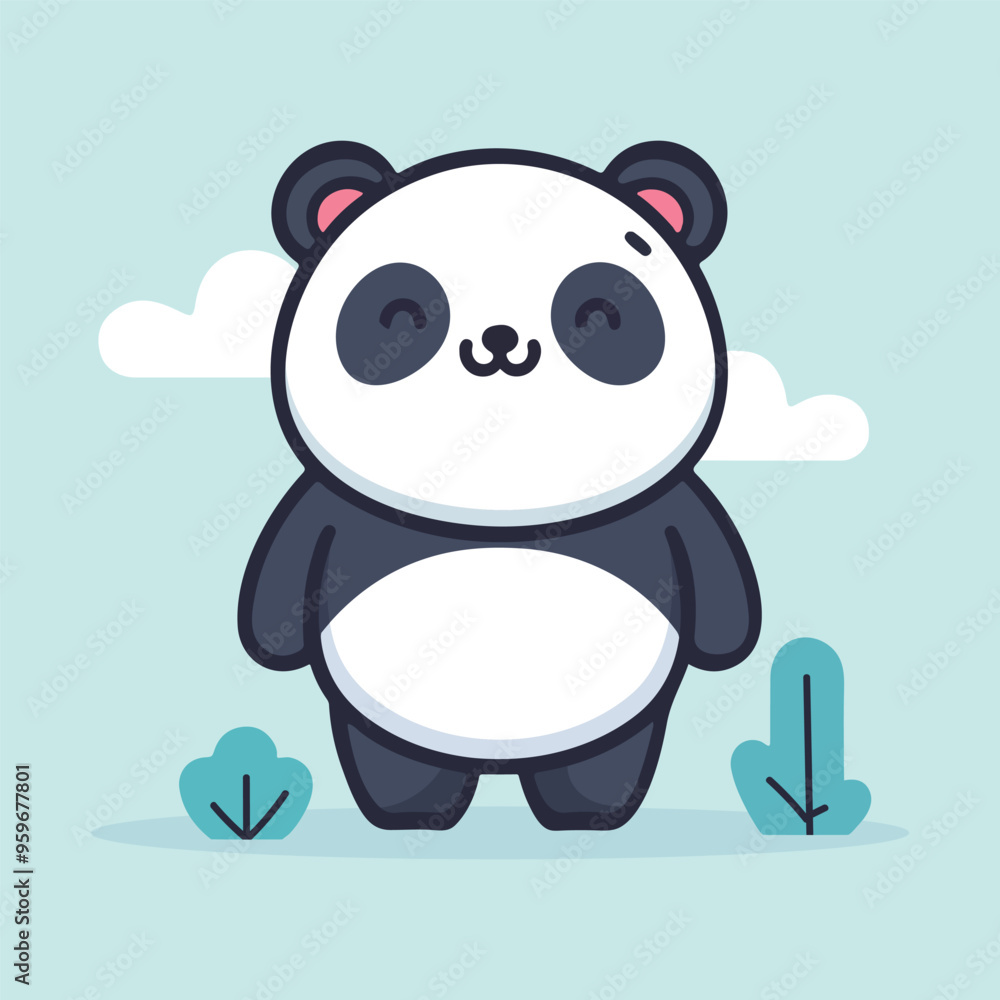 Fototapeta premium Kawaii panda cartoon vector illustration in flat style