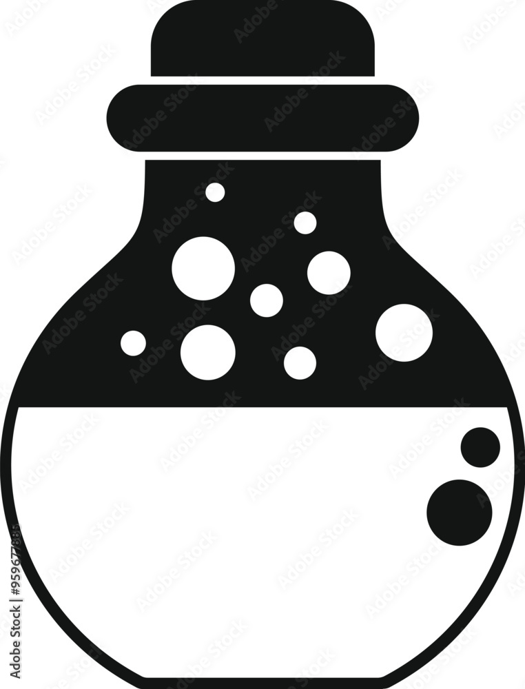 Simple vector icon of a science experiment bubbling inside a chemistry flask Simple vector icon of a science experiment bubbling inside a chemistry flask