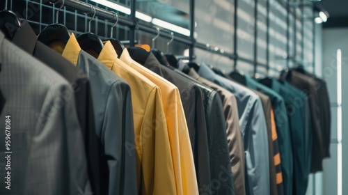 Wallpaper Mural Elegant suits hanging on a rack in a modern store. Perfect for business and stylish occasions. Diverse colors and high-quality fabrics on display. Torontodigital.ca