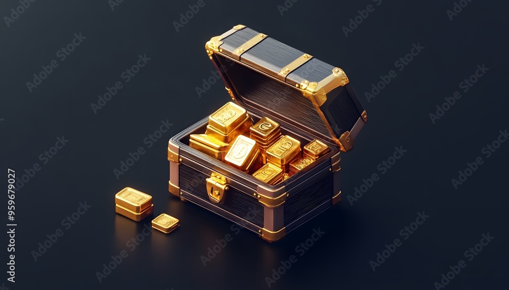 Open Wooden Chest Filled with Gold Bars Open Wooden Chest Filled with Gold Bars
