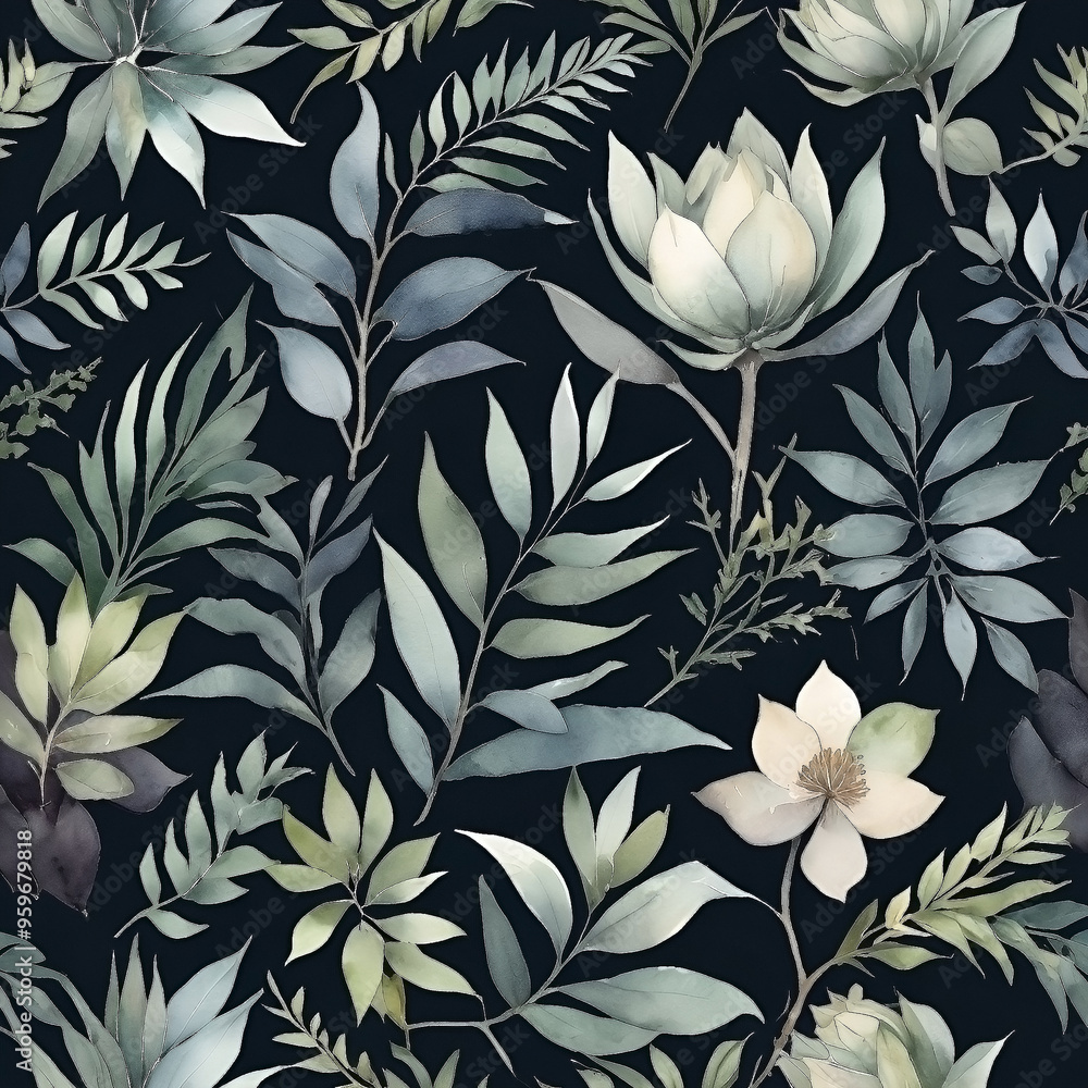 seamless Watercolor Pattern using botanical elements. seamless Watercolor Pattern using botanical elements.