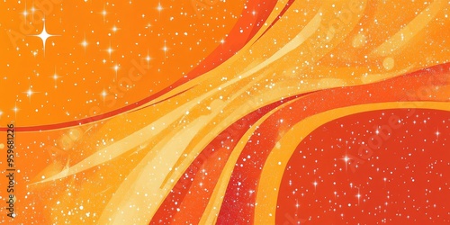 Line art illustration featuring a vibrant orange design set against an abstract shiny backdrop adorned with stars photo