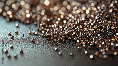 Metallic surface adorned with lustrous ferrotungsten granules, emphasizing their texture and industrial utility in a striking high-quality image.