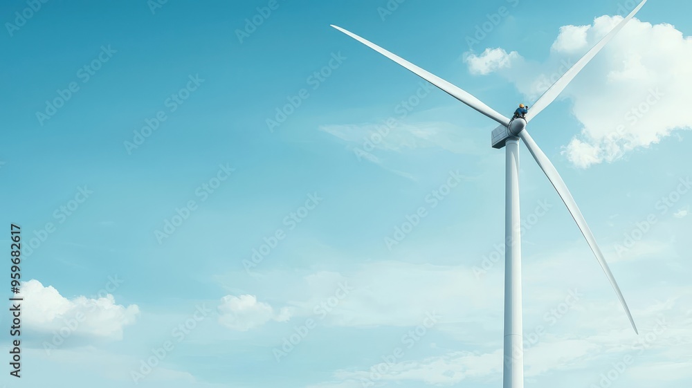 Engineer climbing a wind turbine tower for maintenance, flat color vector, industrial colors Engineer climbing a wind turbine tower for maintenance, flat color vector, industrial colors