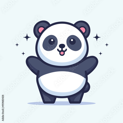 Kawaii panda cartoon vector illustration in flat style