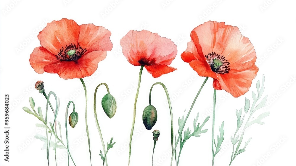 Obraz premium Beautiful Watercolor Poppies: A Stunning Floral Artwork for Nature Lovers