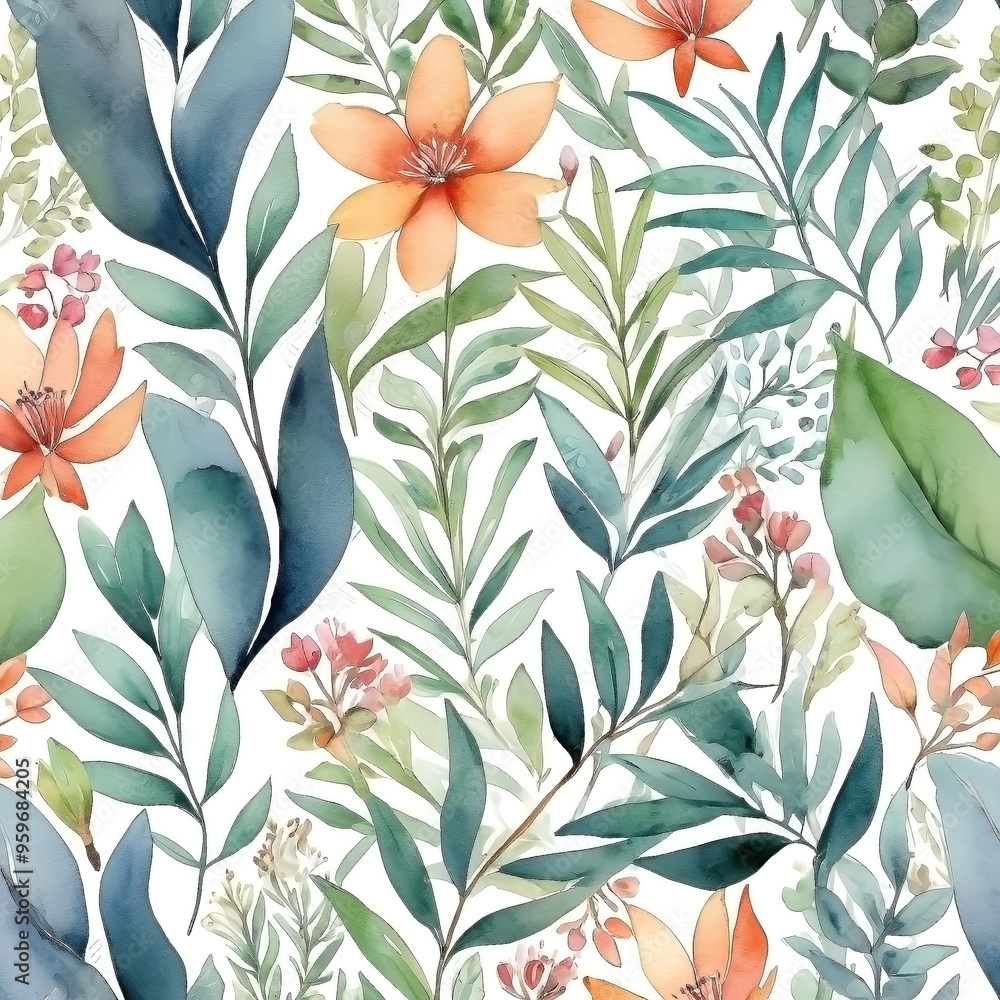 seamless Watercolor Pattern using botanical elements. seamless Watercolor Pattern using botanical elements.