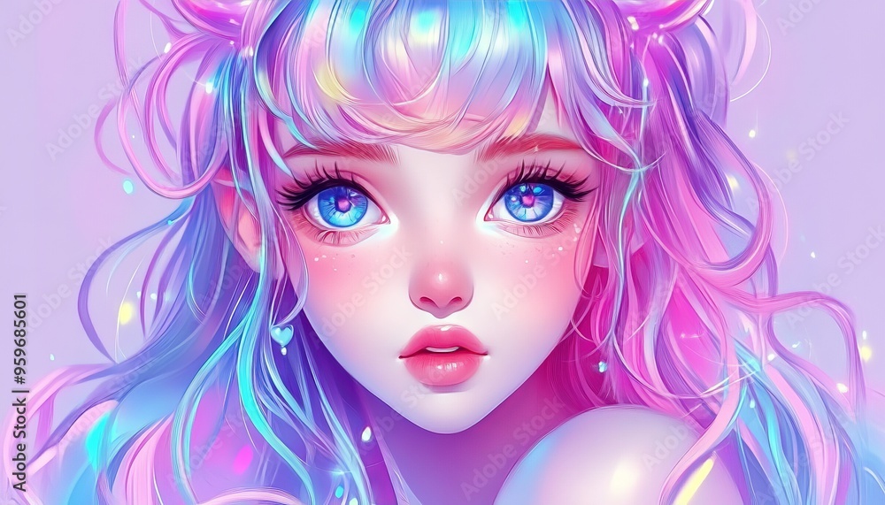 Fototapeta premium Anime Girl with Pastel Hair.