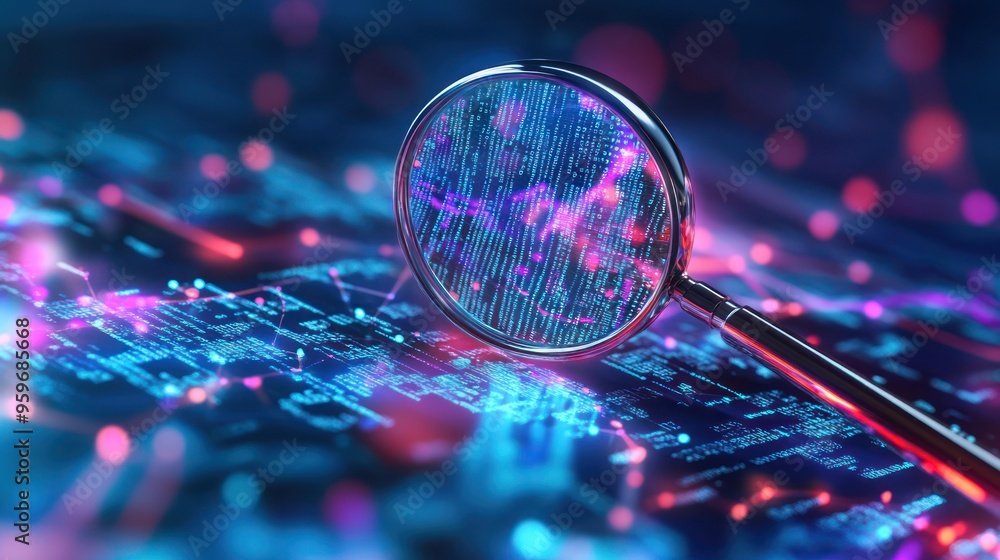 Magnifying Glass on Data Code Magnifying Glass on Data Code