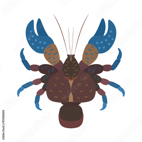 ヤシガニ。フラットなベクターイラスト。 Coconut crab (robber crab ,palm thief). Flat vector illustration.
