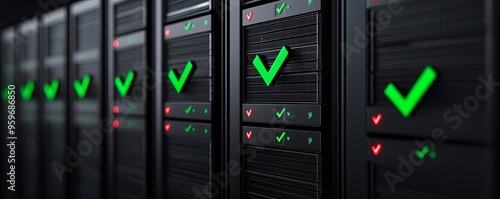 Obraz na płótnie Cloud architecture with green checkmarks and red error icons, visualizing disaster recovery success and failures, IT monitoring w salonie