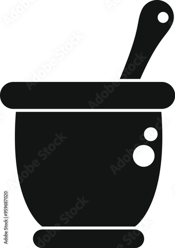 Black silhouette of a mortar and pestle crushing spices for cooking or medicine
