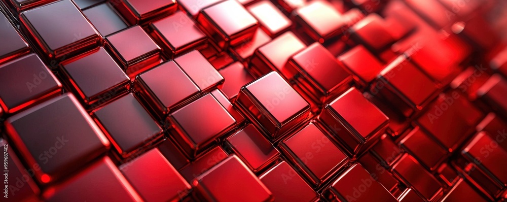 Intricate 3D red squares, deep layering, gradient light, polished metallic texture. Abstract and Minimalistic Design Backgrounds Intricate 3D red squares, deep layering, gradient light, polished metallic texture. Abstract and Minimalistic Design Backgrounds