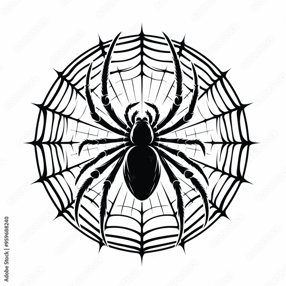 Obraz premium Intricate Spider and Web Design Black and White Illustration