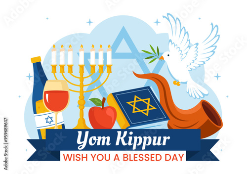 Yom Kippur Celebration or Wish You a Blessed Day Vector Illustration for the Day of Atonement in Judaism and for the Jewish Holiday in a Background