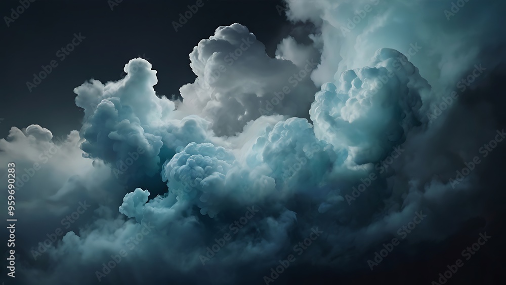 Naklejka premium Cloudscape dark to bright hue of blue color foggy background wallpaper weather stormy sky
