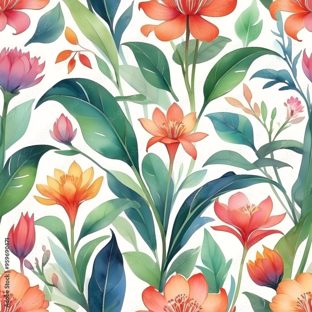 seamless Watercolor Pattern using botanical elements. seamless Watercolor Pattern using botanical elements.
