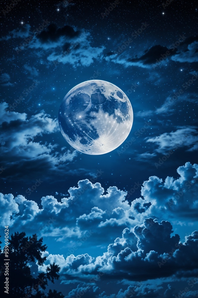 Full moon in a cloudy night sky creating a mystical and dreamy atmosphere, ideal for backgrounds and fantasy-themed designs. Full moon in a cloudy night sky creating a mystical and dreamy atmosphere, ideal for backgrounds and fantasy-themed designs.