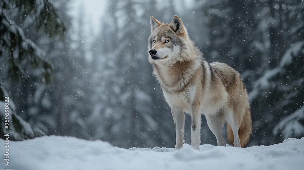 Majestic Wolf Standing in a Snowy Forest Majestic Wolf Standing in a Snowy Forest
