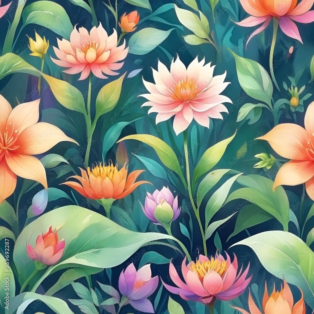 seamless Watercolor Pattern using botanical elements. seamless Watercolor Pattern using botanical elements.