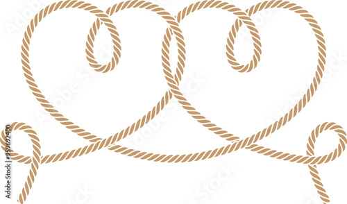 Vector symbol of two intertwined hearts made of ropes. isolated on white background.