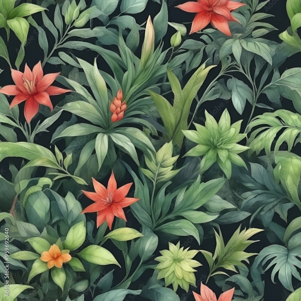 seamless Watercolor Pattern using botanical elements. seamless Watercolor Pattern using botanical elements.