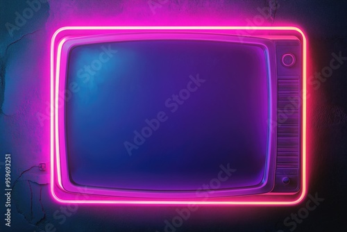 Neon vintage TV frame on dark night background for advertising campaign