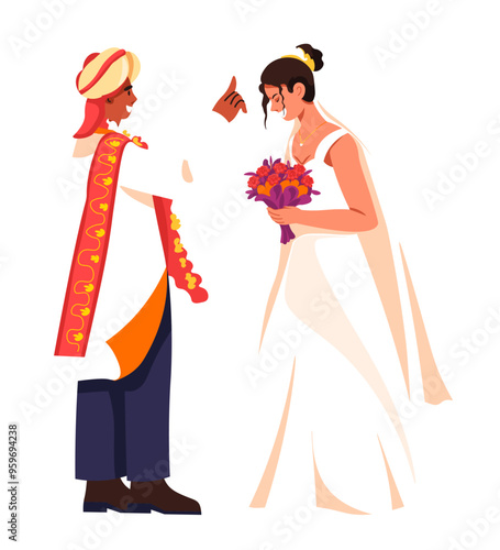 Indian Groom and Bride Illustration