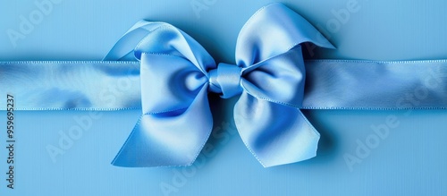 Blue ribbon with a gift bow on a white background. with copy space image. Place for adding text or design