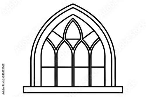 Gothic church glass windows and medieval castle arches. Isolated vector black outline silhouettes set. Vintage stained glass frames cathedral interior, traditional european architecture elements