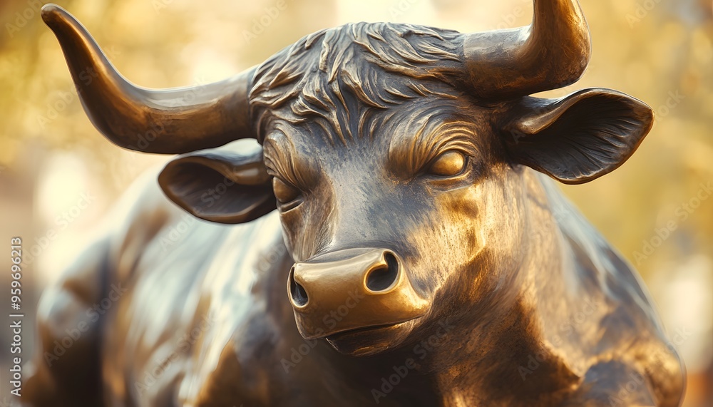 Close-up of a Bronze Bull Statue with a Golden Nose Close-up of a Bronze Bull Statue with a Golden Nose