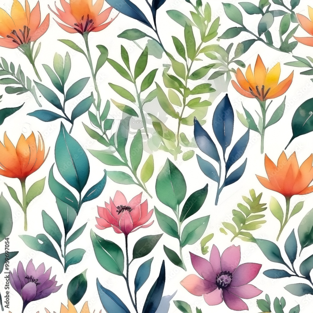 seamless Watercolor Pattern using botanical elements. seamless Watercolor Pattern using botanical elements.