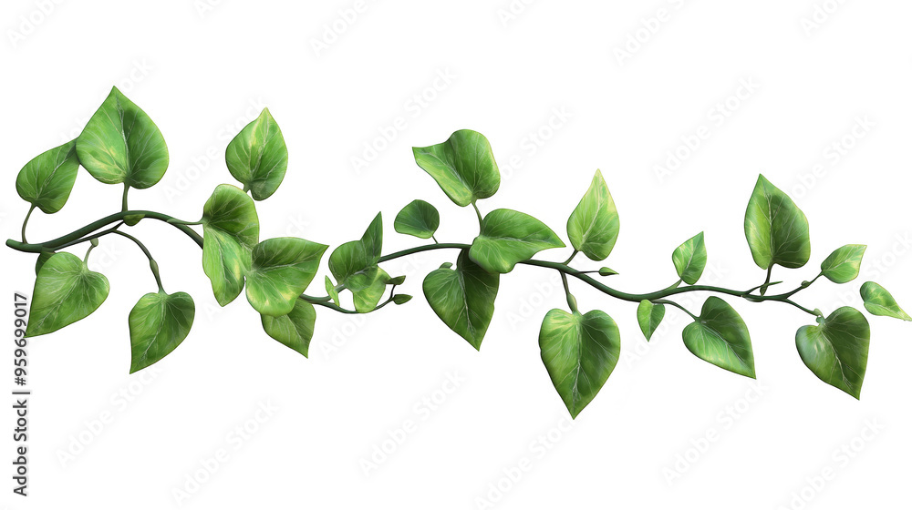 Green vine with heart shaped leaves isolated transparent background Green vine with heart shaped leaves isolated transparent background