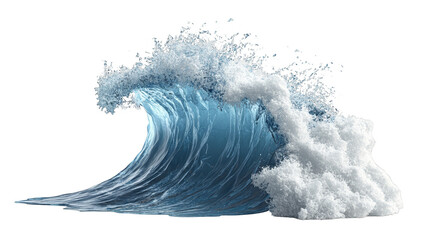 Isolated Blue Ocean Wave with White Foam Splash