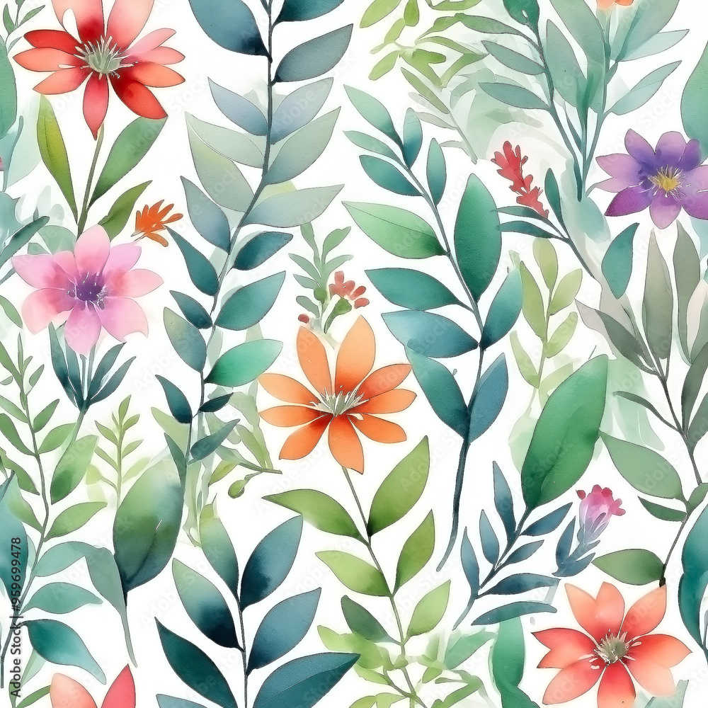 seamless Watercolor Pattern using botanical elements. seamless Watercolor Pattern using botanical elements.