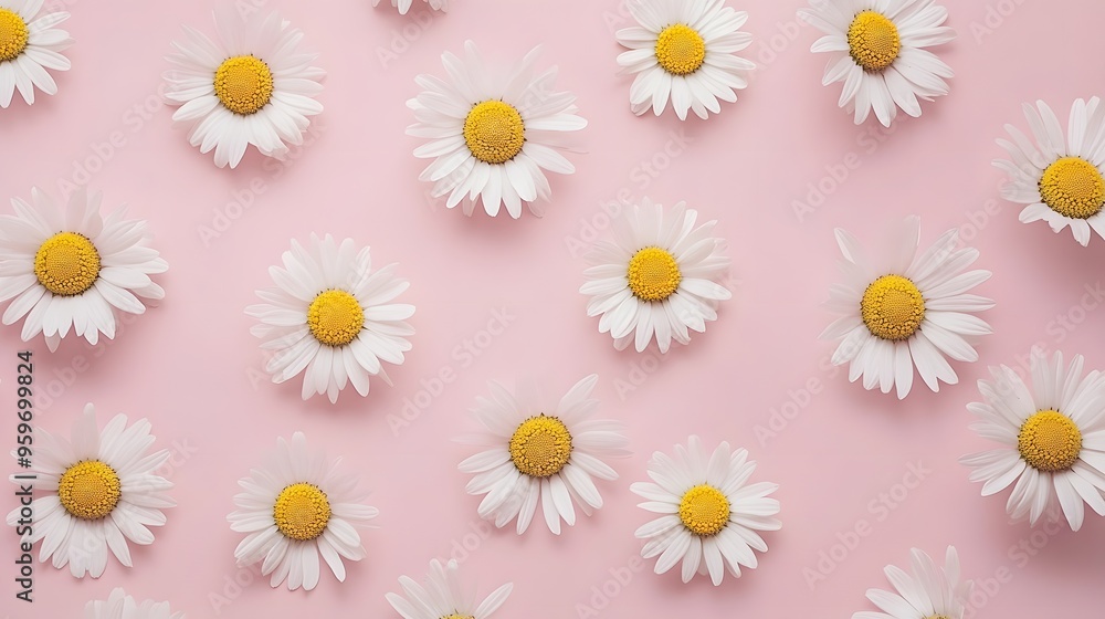 White daisies against a soft pink background, ideal for floral or spring-themed projects. White daisies against a soft pink background, ideal for floral or spring-themed projects.