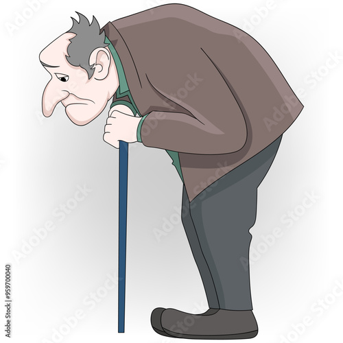 old man walking with a hunched posture